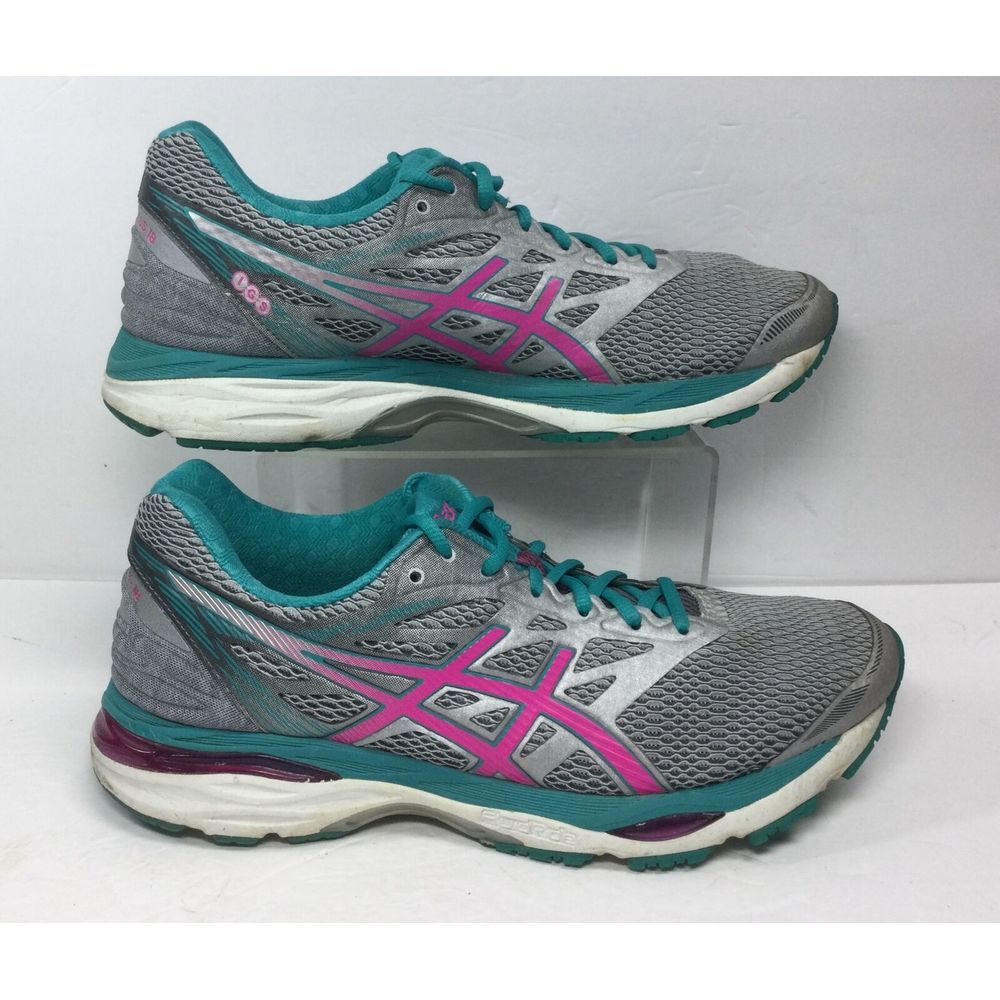 ASICS GEL-Cumulus 18 Running Shoes T6C9N Silver Turquoise Pink Women's Sz‎ 11